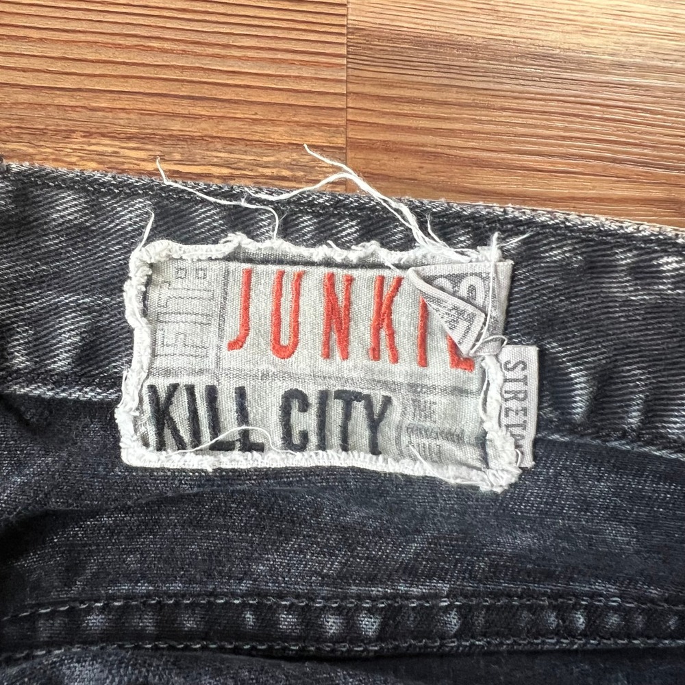 Kill City Lip Service Junkie Jeans Mens Black Acid Wash Slim Punk Made in USA 32 - Picture 4 of 16